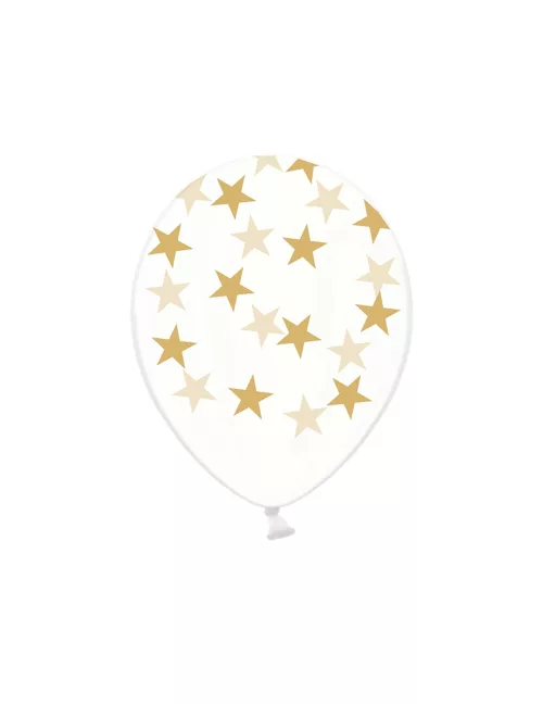 Photo du produit 6 Ballons latex transparents étoiles dorées