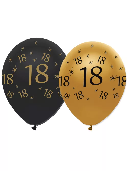 Photo du produit 6 Ballons noir et or en latex 18 ans