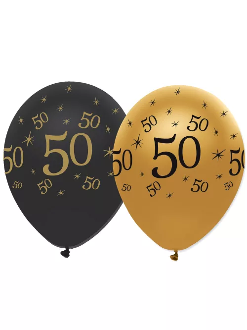 Photo du produit 6 Ballons noir et or en latex 50 ans