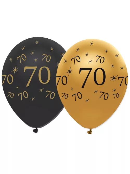 Photo du produit 6 Ballons noir et or en latex 70 ans