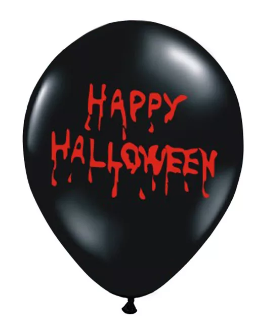 Photo du produit 6 Ballons latex noirs Happy Halloween sanglant