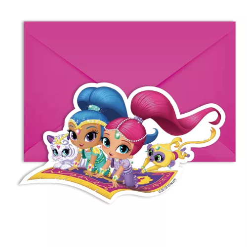 Photo du produit 6 Cartes d'invitations et enveloppes Shimmer and Shine 14 x 9 cm