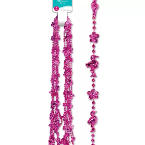 Photo du produit 6 Colliers Flamant rose et Hibiscus roses 83 cm