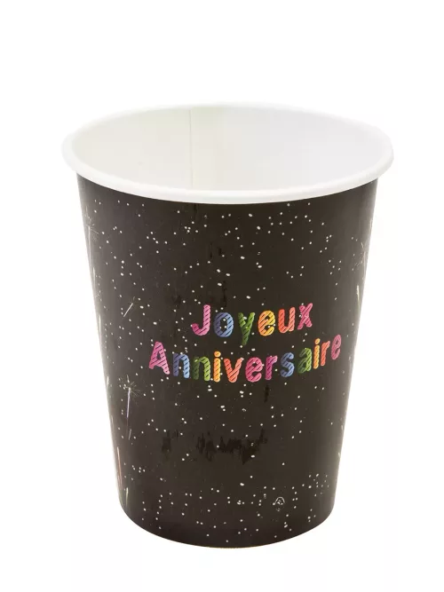 Photo du produit 6 Gobelets en carton Anniversaire feux d'artifice 25 cl