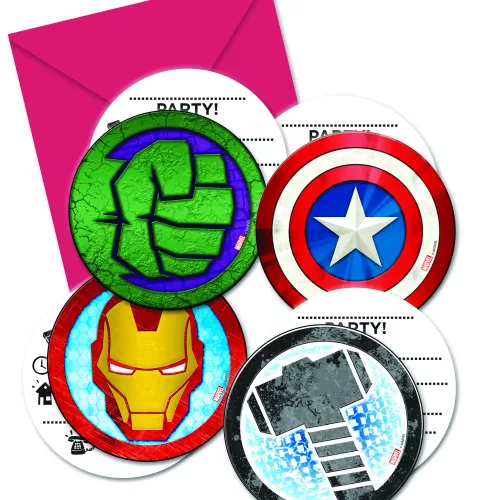 Photo du produit 6 Invitations + enveloppes Avengers Mighty