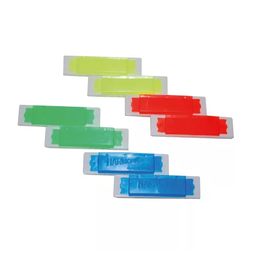 Photo du produit 8 Mini harmonicas colorés factices