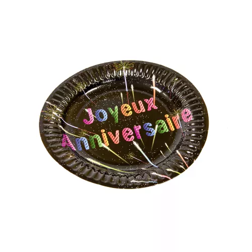 Photo du produit 6 Petites assiettes carton anniversaire Feux d'artifice 18 cm