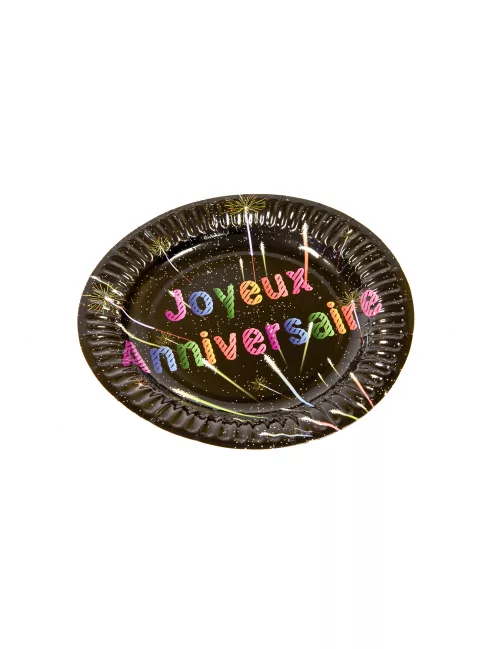 Photo du produit 6 Petites assiettes carton anniversaire Feux d'artifice 18 cm