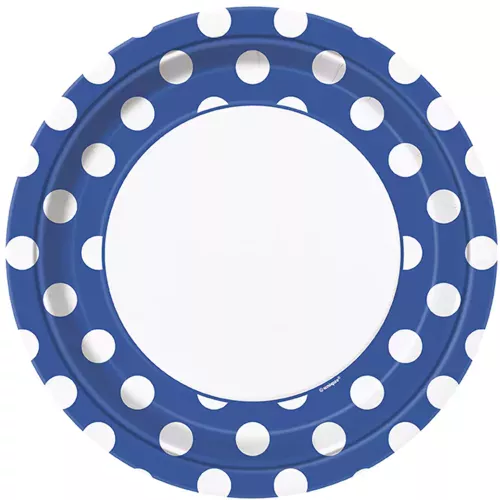 Photo du produit 8 Assiettes bleu foncé à pois blancs en carton 22 cm