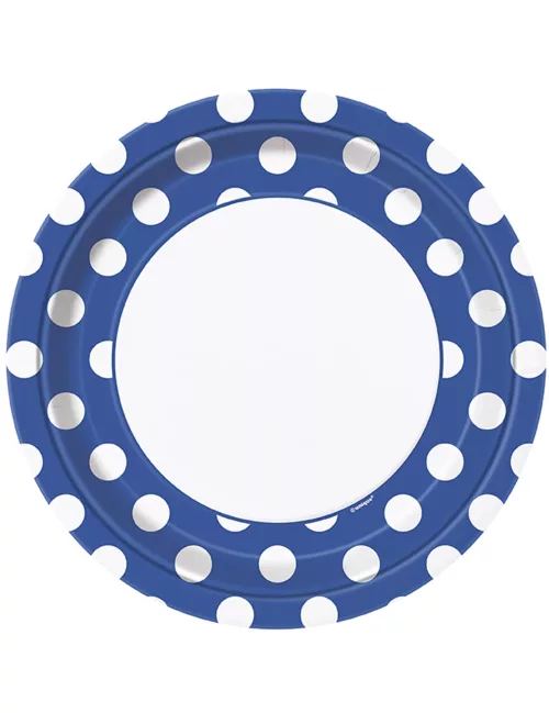 Photo du produit 8 Assiettes bleu foncé à pois blancs en carton 22 cm