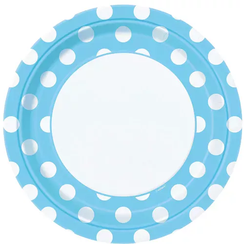 Photo du produit 8 Assiettes bleu clair à pois blancs en carton 22 cm