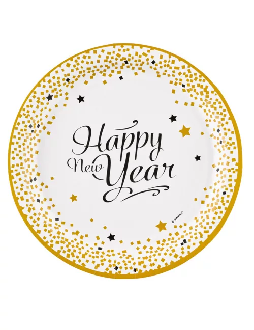 Photo du produit 8 Assiettes en carton happy new year doré 23 cm