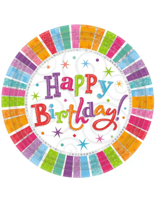 Photo du produit 8 Assiettes happy birthday multicolores