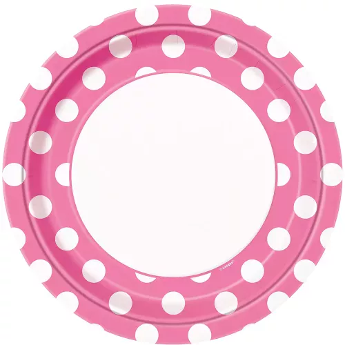 Photo du produit 8 Assiettes roses à pois blancs en carton 22 cm