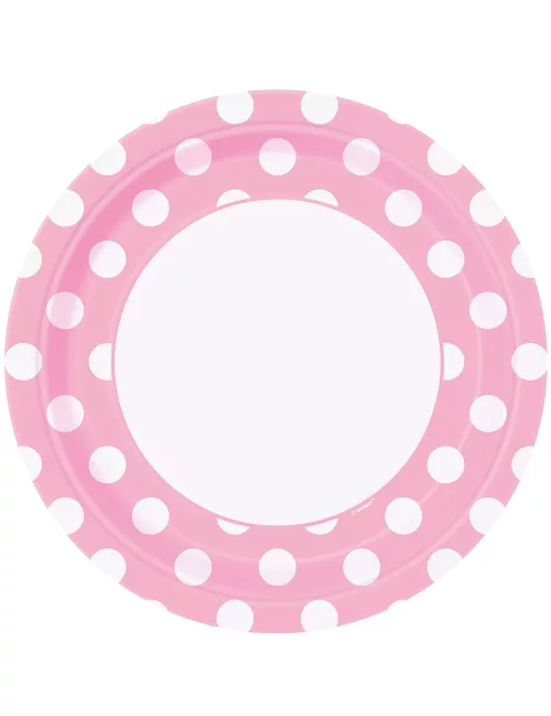 Photo du produit 8 Assiettes rose clair à pois blancs en carton 22 cm
