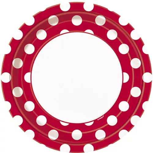 Photo du produit 8 Assiettes rouges à pois blancs en carton 22 cm
