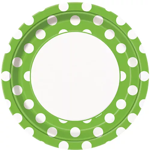 Photo du produit 8 Assiettes vertes à pois blancs en carton 23 cm