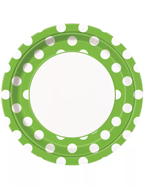 Photo du produit 8 Assiettes vertes à pois blancs en carton 23 cm