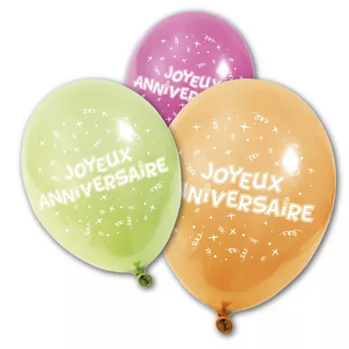 Photo du produit 8 Ballons en latex Joyeux anniversaire 25 cm