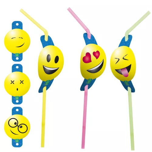 Photo du produit 8 Pailles avec médaillons émoticônes Imoji