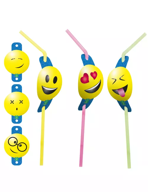 Photo du produit 8 Pailles avec médaillons émoticônes Imoji