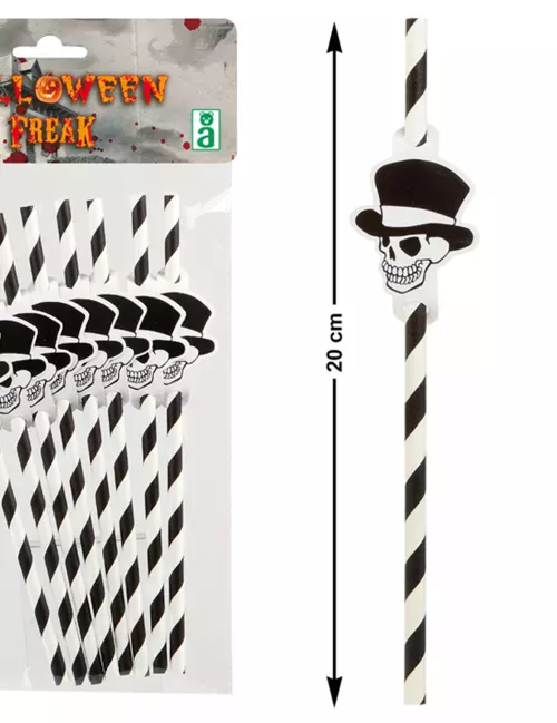 Photo du produit 8 Pailles rayées squelette Halloween 20 cm
