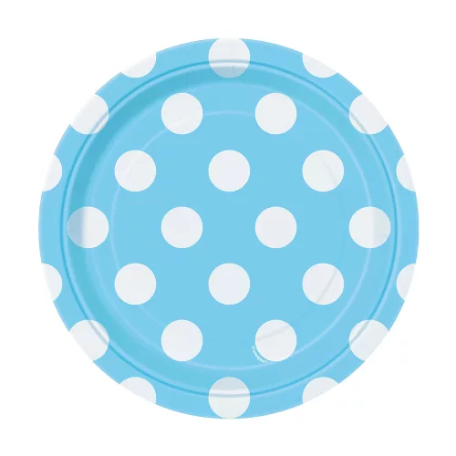 Photo du produit 8 Petites assiettes bleues à pois blancs en carton 17 cm