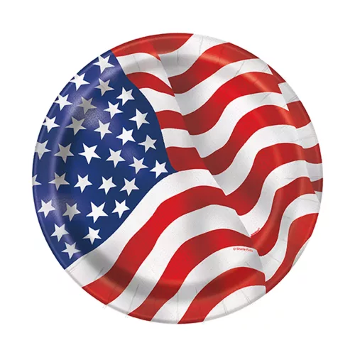 Photo du produit 8 Petites assiettes en carton drapeau USA 17 cm