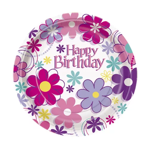 Photo du produit 8 Petites assiettes en carton Happy Birthday 18 cm