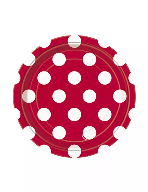 Photo du produit 8 Petites assiettes rouges à pois blancs en carton 18 cm