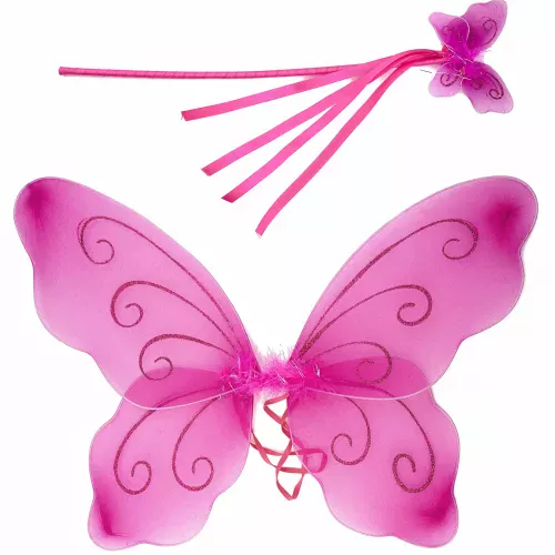 Photo du produit Ailes papillon roses et baguette magique assortie enfant