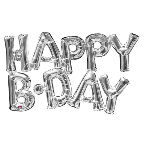 Photo du produit Ballon aluminium lettres Happy Birthday argent 76 cm