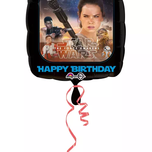Photo du produit Ballon en aluminium carré joyeux anniversaire Star Wars VII