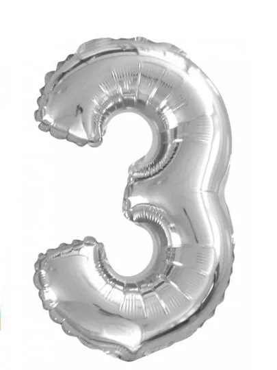 Photo du produit Ballon aluminium chiffre 3 argenté 35 cm