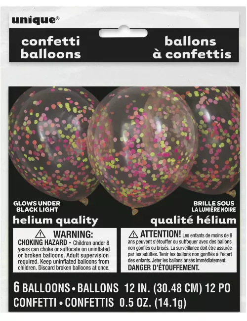 Photo du produit 6 Ballons en latex confettis fluo 30 cm