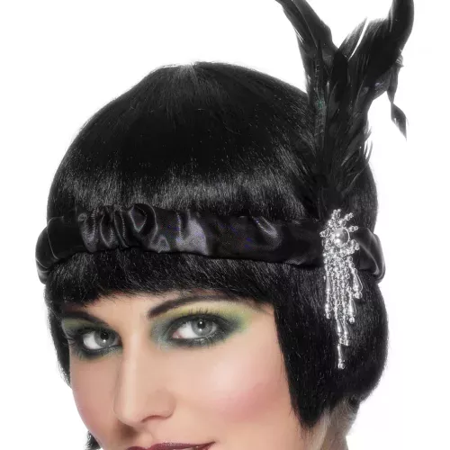 Photo du produit Bandeau charleston noir avec plume adulte