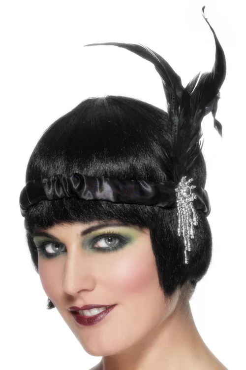 Photo du produit Bandeau charleston noir avec plume adulte