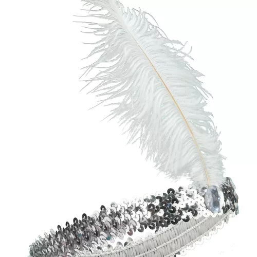 Photo du produit Bandeau Charleston à sequins et plume argenté femme