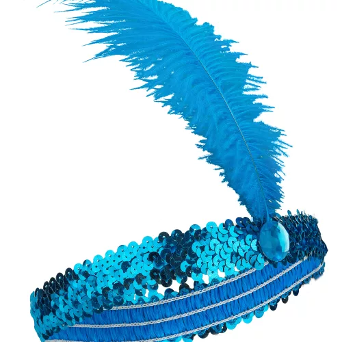 Photo du produit Bandeau Charleston à sequins et plume bleu femme