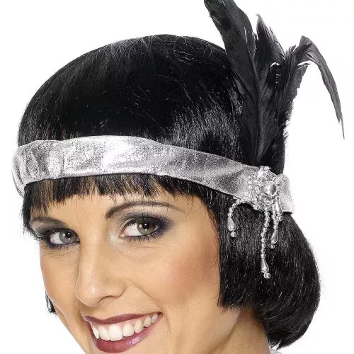 Photo du produit Bandeau charleston argenté avec plume adulte