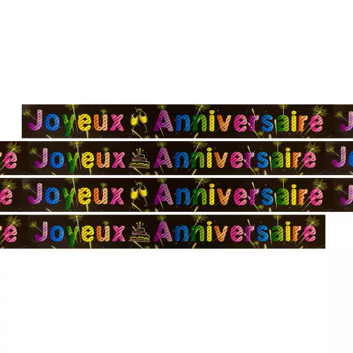 Photo du produit Bannière métallisée Joyeux anniversaire Feux d'artifice 3.60 m