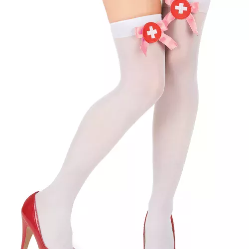 Photo du produit Bas blancs avec noeud rose d'infirmière
