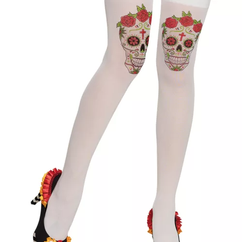 Photo du produit Bas blancs avec squelette mexicain adulte Dia de los muertos