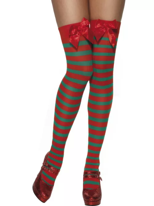Photo du produit Bas rayés rouge et vert elfe femme Noël