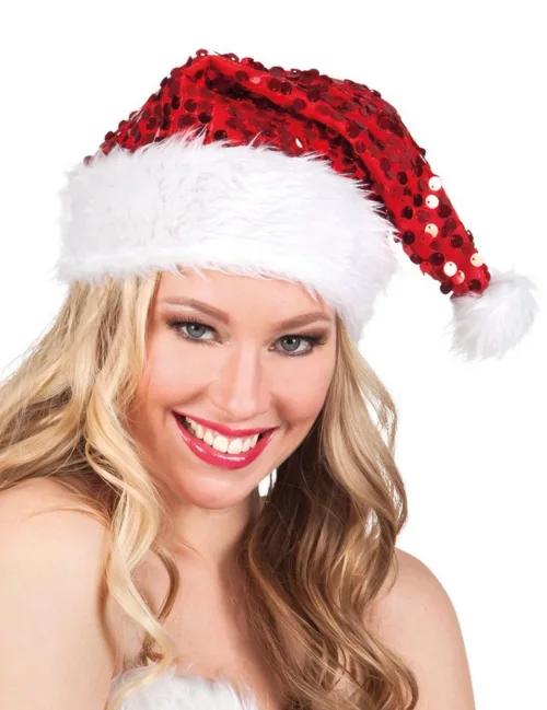 Photo du produit Bonnet rouge à sequins adulte Noël