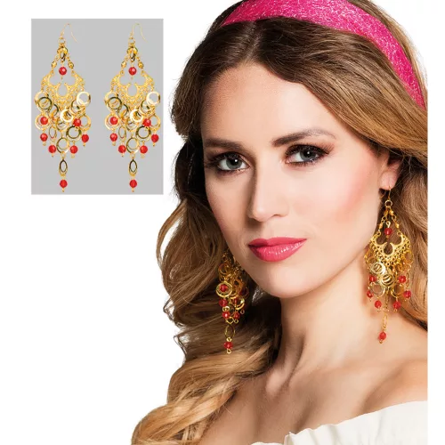 Photo du produit Boucles d'oreilles danseuse orientale dorées et rouges femme