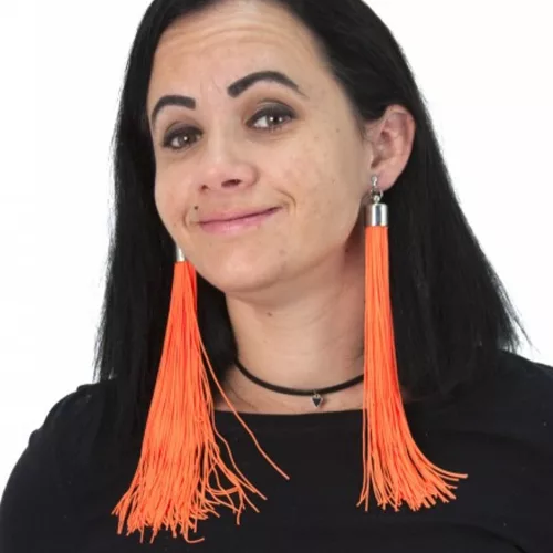 Photo du produit Boucles d'oreilles franges orange fluo adulte