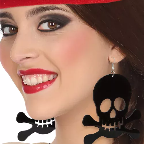 Photo du produit Boucles d'oreilles géantes têtes de mort noires adulte