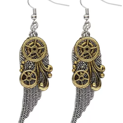 Photo du produit Boucles d'oreilles rouages et plumes adulte Steampunk
