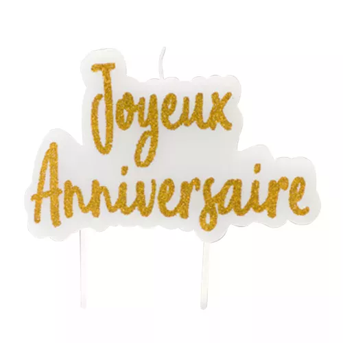 Photo du produit Bougie sur pique joyeux anniversaire dorée pailletée 8 x 5 cm